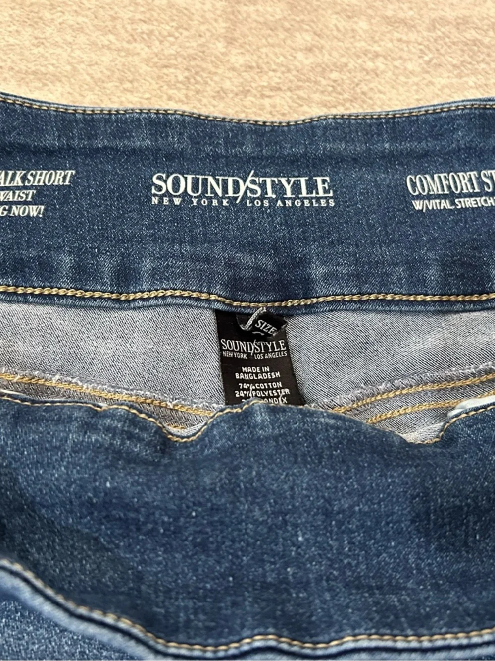 Sound Style Denim Shorts Size S High Rise Stretch Cuffed Dark Wash COMFORTABLE! - Picture 4 of 6